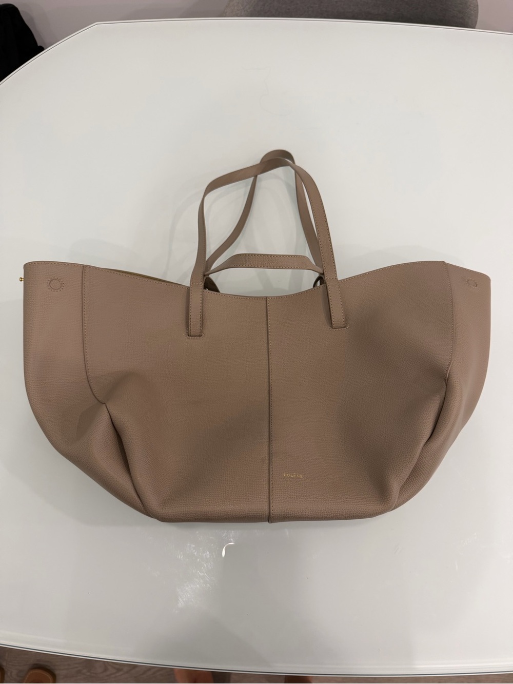 Polène Cyme Large Leather Tote in Taupe
